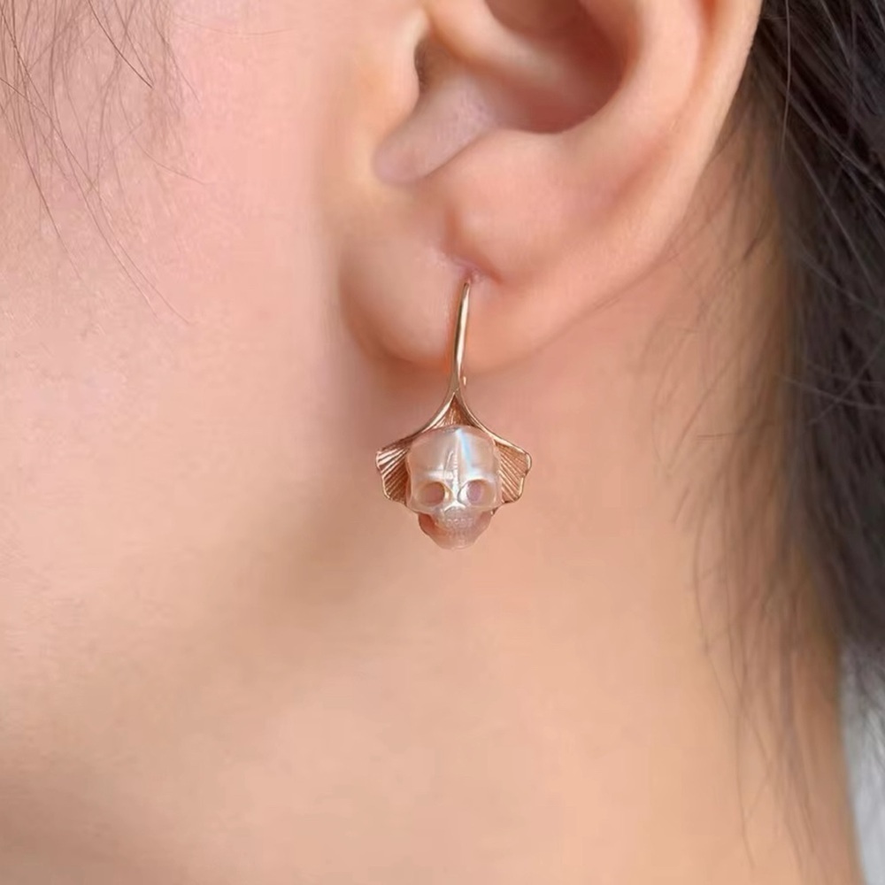 3 For $35 Hand Carved Skull On Copper Leaf Hook Dangle Earrings - Picture 7 of 7
